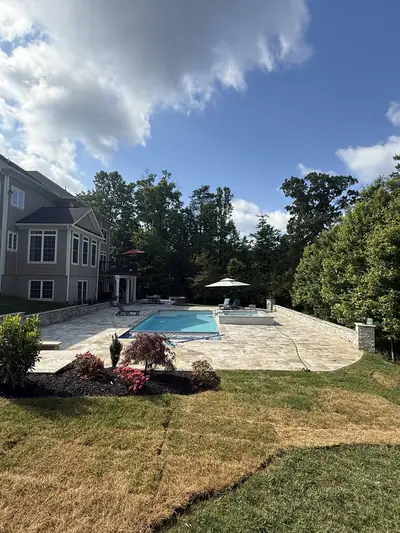 Backyard pool patio, full view — Great Falls, VA porcelain patio