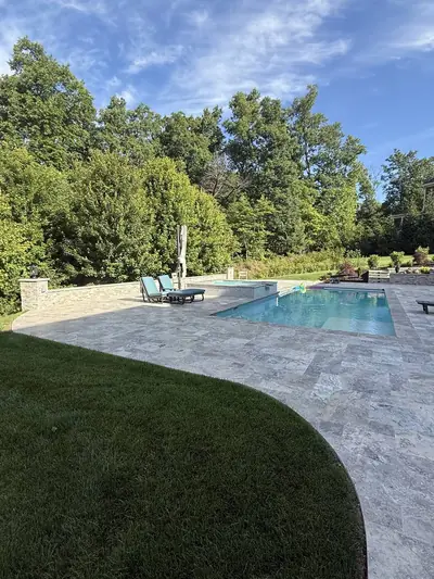 Patio and pool, side angle — Great Falls, VA porcelain patio