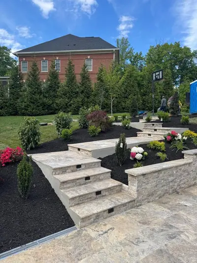 Paver steps and retaining wall — Great Falls, VA porcelain patio